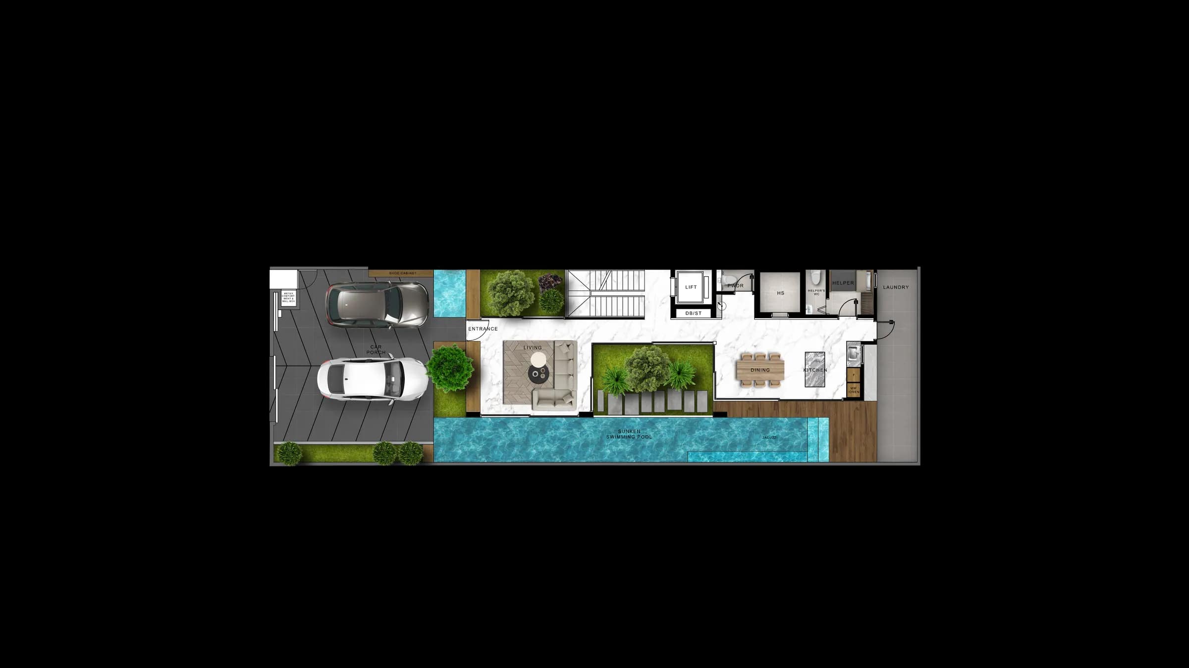 Coloured first-storey floor plan for Nim Road.